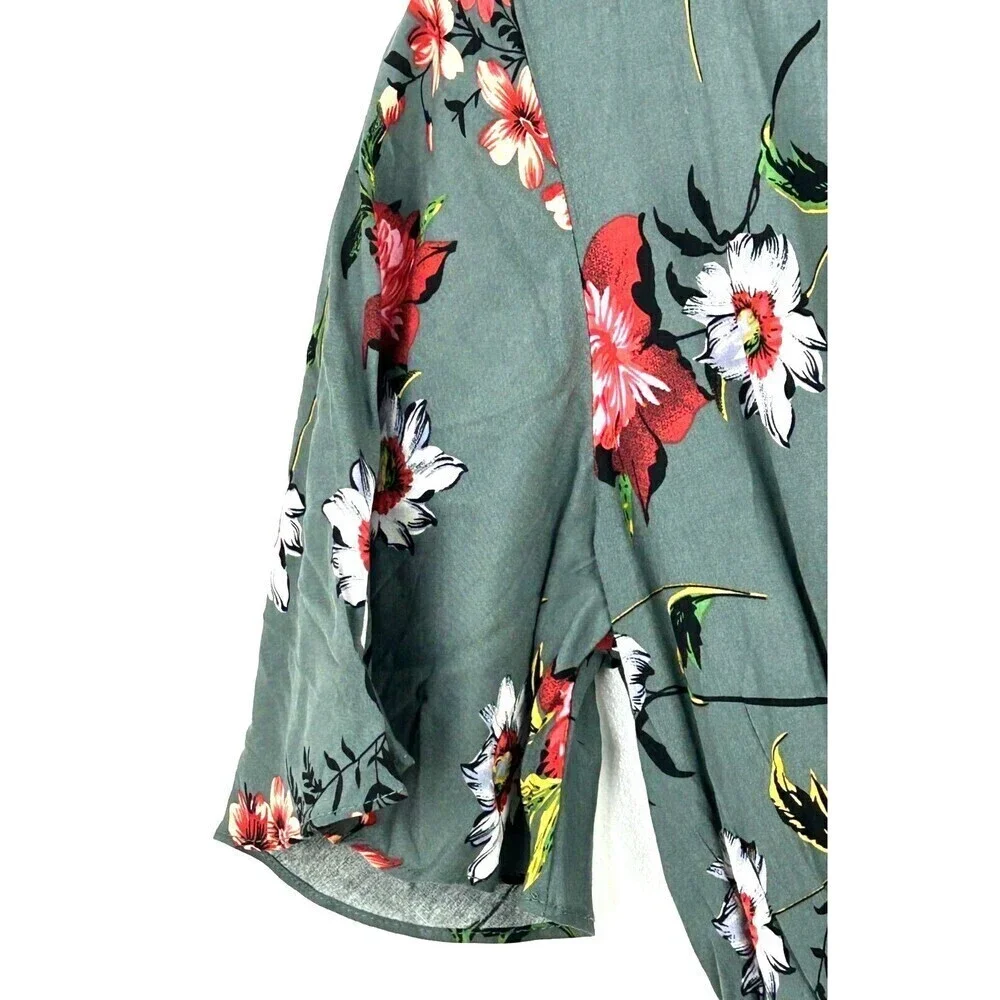 New KorMei Women M Maxi Dress Blue V Neck Short Sleeve Floral High Low Flowy R - Picture 6 of 13